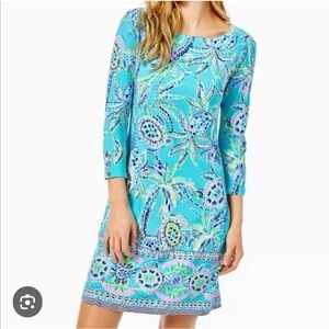 Lilly Pulitzer Turquoise Floral 3/4 Sleeve Dress